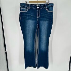 MAURICES Jeans MINNIE Bootcut Sz 18 REG Plus Size Blue Thick Stitch Flap Pocket